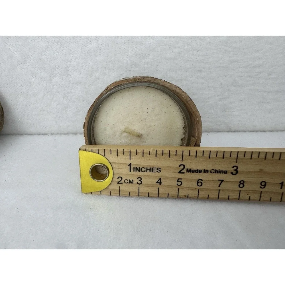 Crate & Barrel Birch Wrapped Votive Candles‎ Lot of 2 Rustic Wood Candles NEW